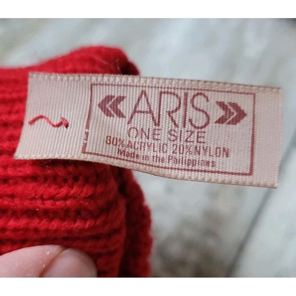 Vintage Aris Red Leather Knit Driving Gloves Winter Warm Retro Mid-Century OS